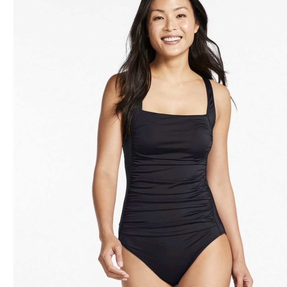 Ll Bean Squareneck  Black One Piece Swimsuit Tanksuit 8
